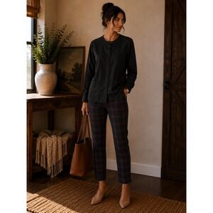 Natural Reflections Platinum Plaid Pull On Skinny Pants Navy‎ Red Size L Stretch